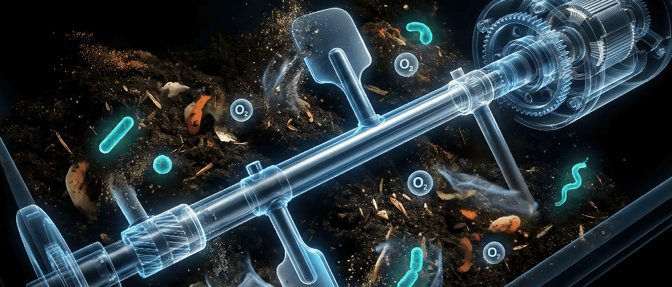 IMG: Render in sezione del sistema (Flusso d'aria + Pale + Zona bio)