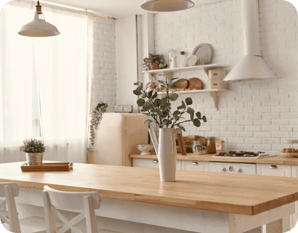 Clean and fresh kitchen with wooden countertops