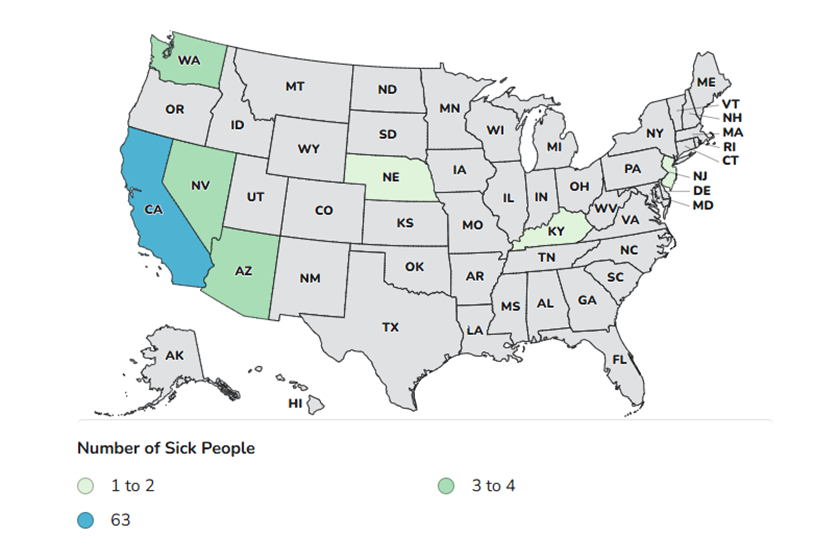 CDC case count map of eggs salmonella infection
