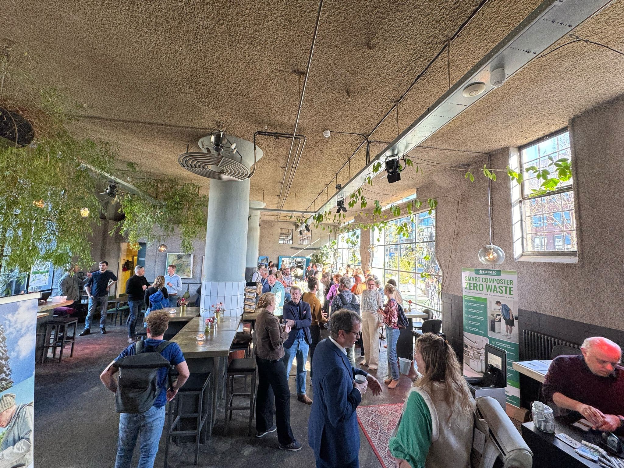 Networking and exhibition area filled with green innovations